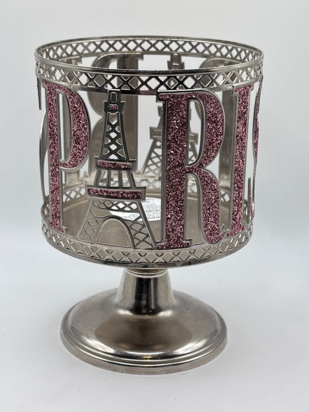 Bath And Body Works Paris Pedestal 3 Wick Candle Holder Metal Pink Bling Eiffel